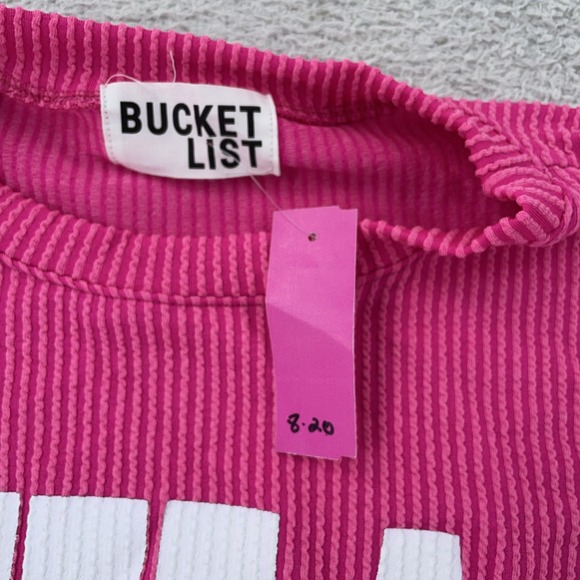 Bucket List Texas Sweatshirt Womens Large Pink Corded Textured Crewneck Pullover - Picture 9 of 10